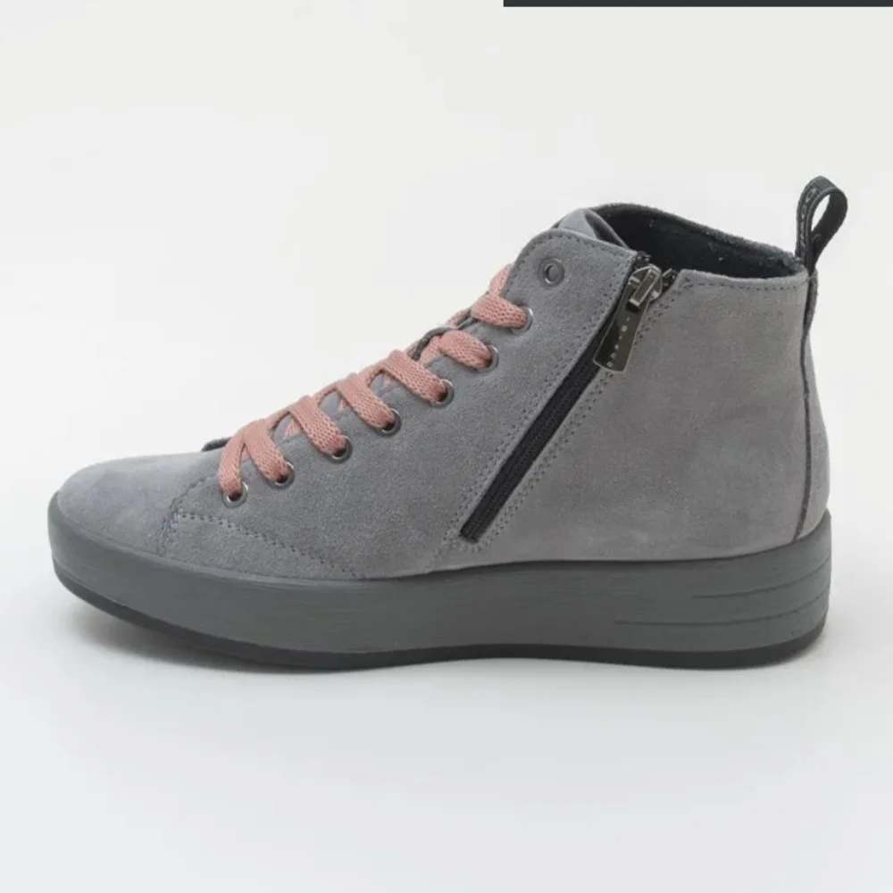 Igi&Co Made In Italy Women's Suede High Top Sneakers Gray Pink Lace Size 39